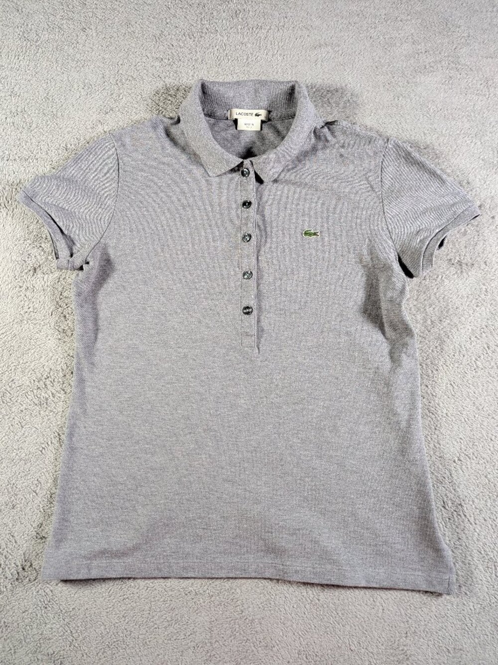 Lacoste Women's Grey Pique Polo Size 40 Stretch Cotton Short Sleeve Peru